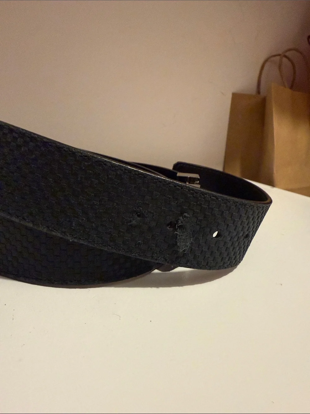 Louis Vuitton Black Textured Leather Men's Belt with Silver LV Buckle - Picture 5 of 9